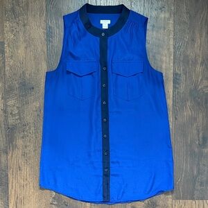 J. Crew Factory Royal Blue Blouse with Navy Accents